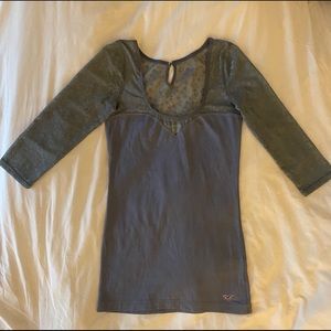hollister lace 3/4 sleeve gray shirt